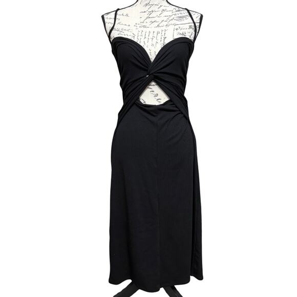 Halara Dresses & Skirts - Halara Twist Front Cutout Bodycon Dress Size M Black Ribbed Knit NEW